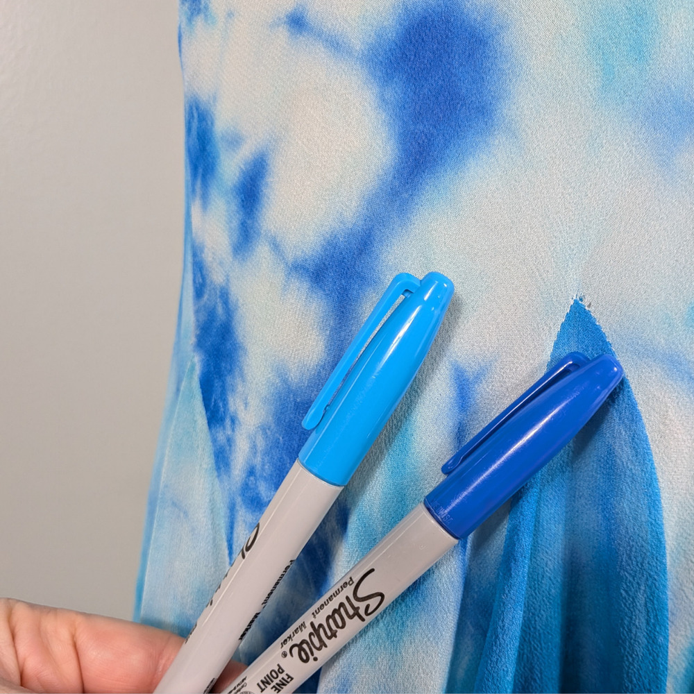 Vintage Cache Silk Prom Dress Maxi Gown 2 Blue Tie Dye Y2K Fairy Babydoll Nymph - Picture 8 of 13